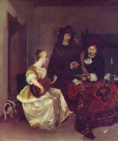 Gerard ter Borch the Younger A Woman playing a Theorbo to Two Men oil painting picture